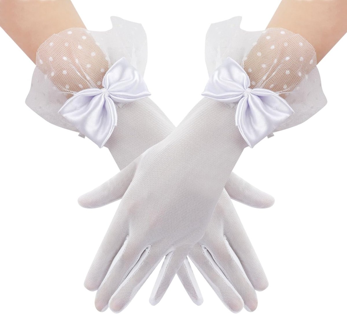 Elegante Korte Kant Handschoenen met Strik, Ideaal voor Bruiloften, Bals en Kostuums