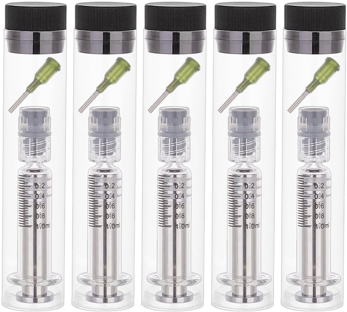ONF3 - Herbruikbare Glazen Spuit - Doseerspuiten 1ml - Voor Laboratorium en Dierenvoeding - Zilver - Luer-slot - Ideaal voor Vloeistoffen - Gesc...