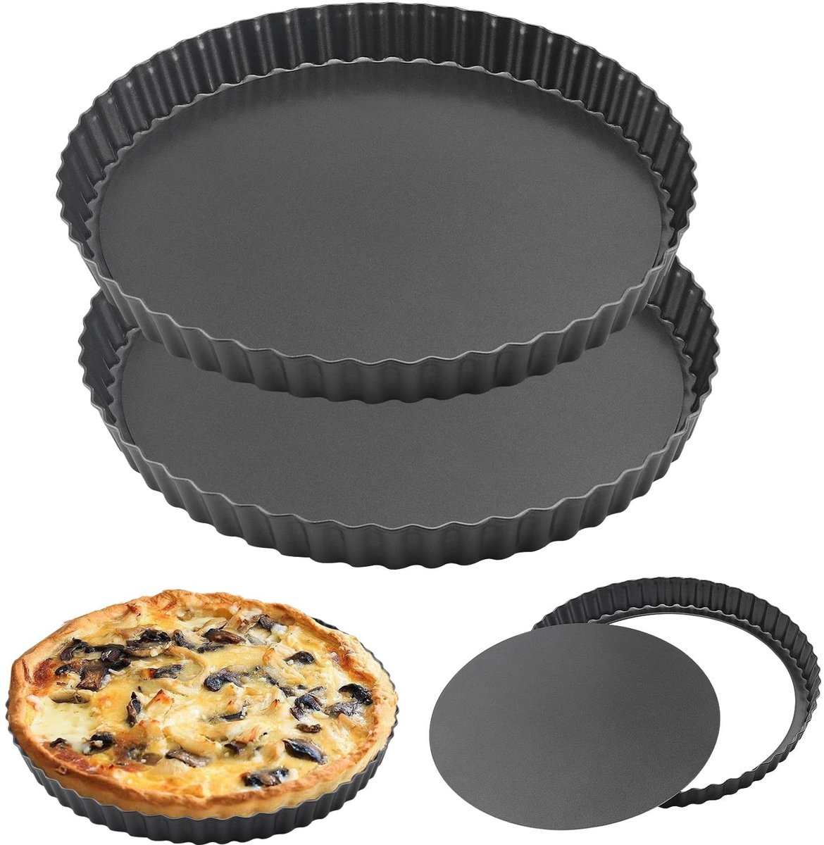 Allecto - Quiche Tart Pan - Taartvorm 24,5 cm - Antikleefmateriaal - Zwart - Verwijderbare bodem - Ideaal voor quiches en taarten - Vaatwasserbeste..