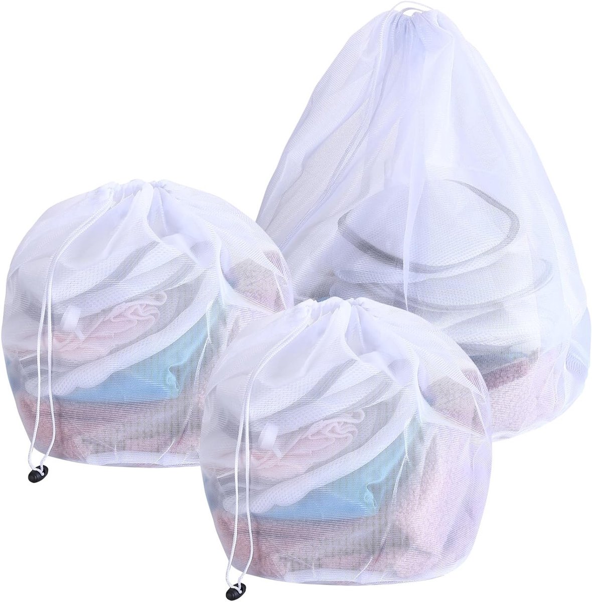 Set van 3 Waszakken voor Delicate Kleding - Herbruikbare Netwaszakken voor Ondergoed, Sokken en Bh's, 2 Kleine (30x40cm), 1 Grote (50x70cm)