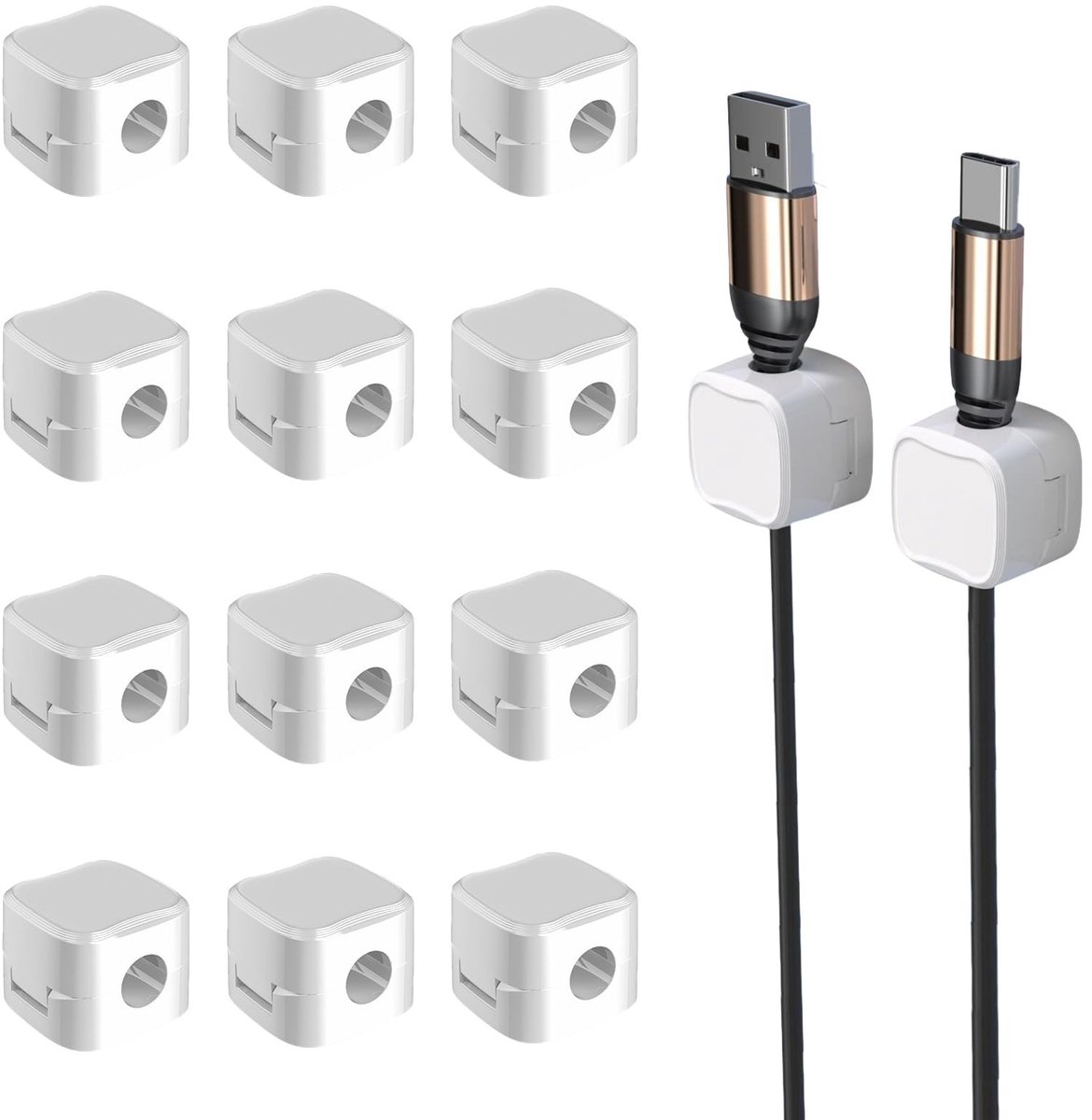 aladdien - 12-delige kabel-organizerset - Verstelbare kabelklemmen - Zelfklevende houders - Wit - Oplaadkabels - Ideaal voor bureau en keuken - Kabe..