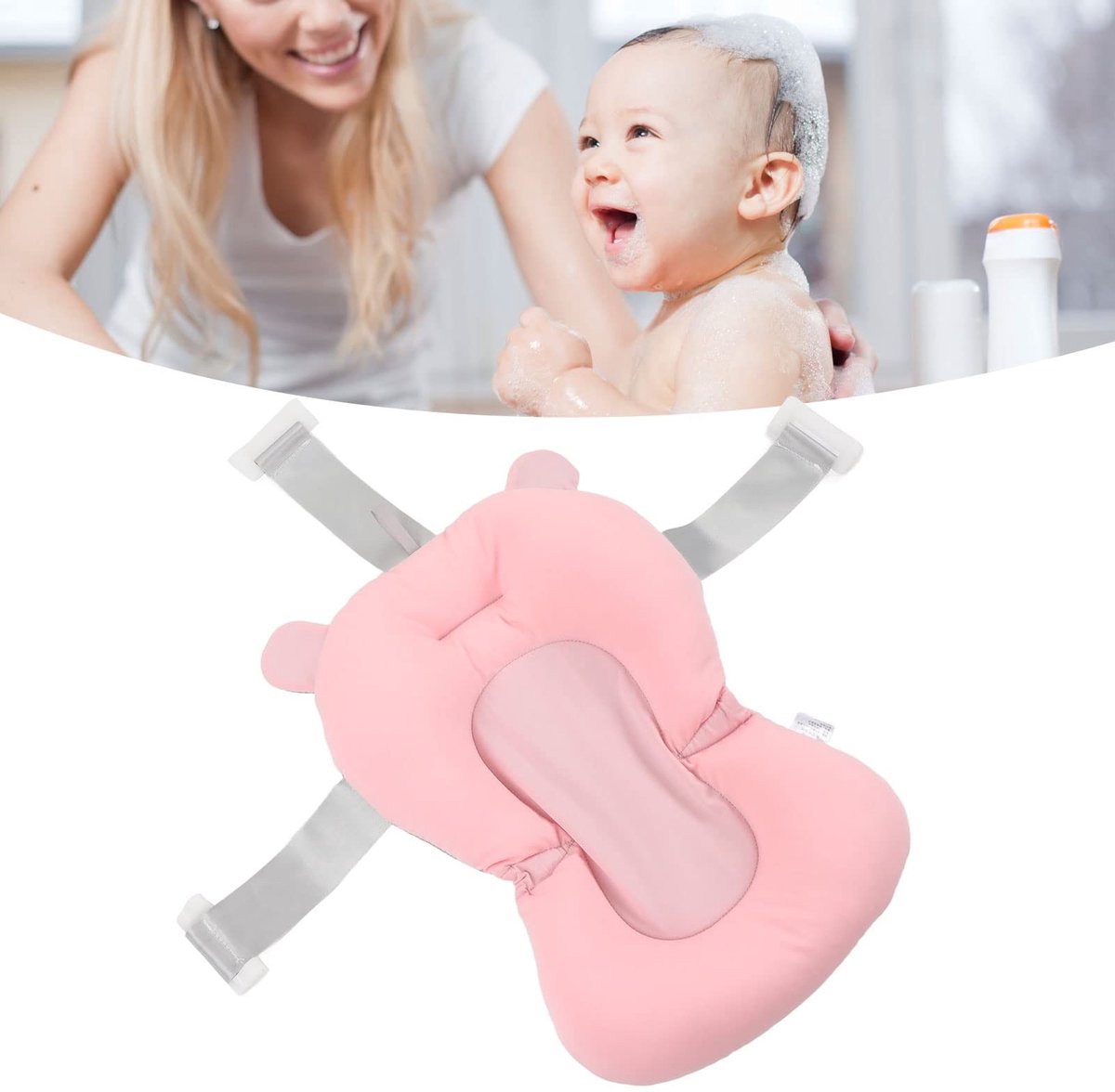aladdien - Babybadkussen - Drijvende Badmat - Ondersteuning voor Pasgeborenen - Roze Beer - Zacht en Comfortabel - Geschikt voor 0-12 maanden