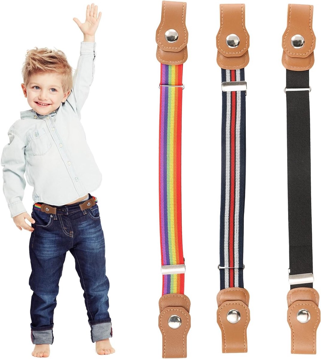 3-delige Kinderen Elastische Straps Zonder Gesp - Verstelbare Onzichtbare Riem voor Jongens en Meisjes - Stretch Riem 37-57 cm in 3 Kleuren en Één Maat