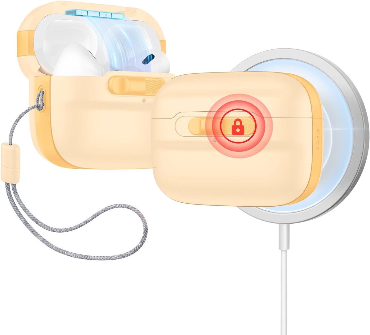 Beschermhoes voor AirPods Pro 2 (2023/2022/2019) met MagSafe, USB-C en Volledige Valbescherming, Gele Kleur