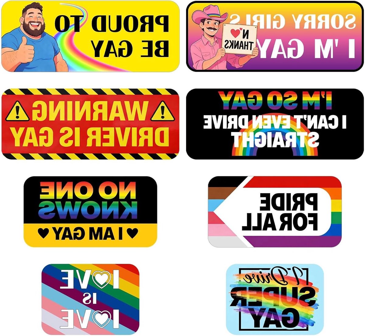 8 stuks Grappige Bumperstickers en Magneten voor Auto, Vrachtwagen en Koelkast met Regenboogontwerp en Heldere Kleuren