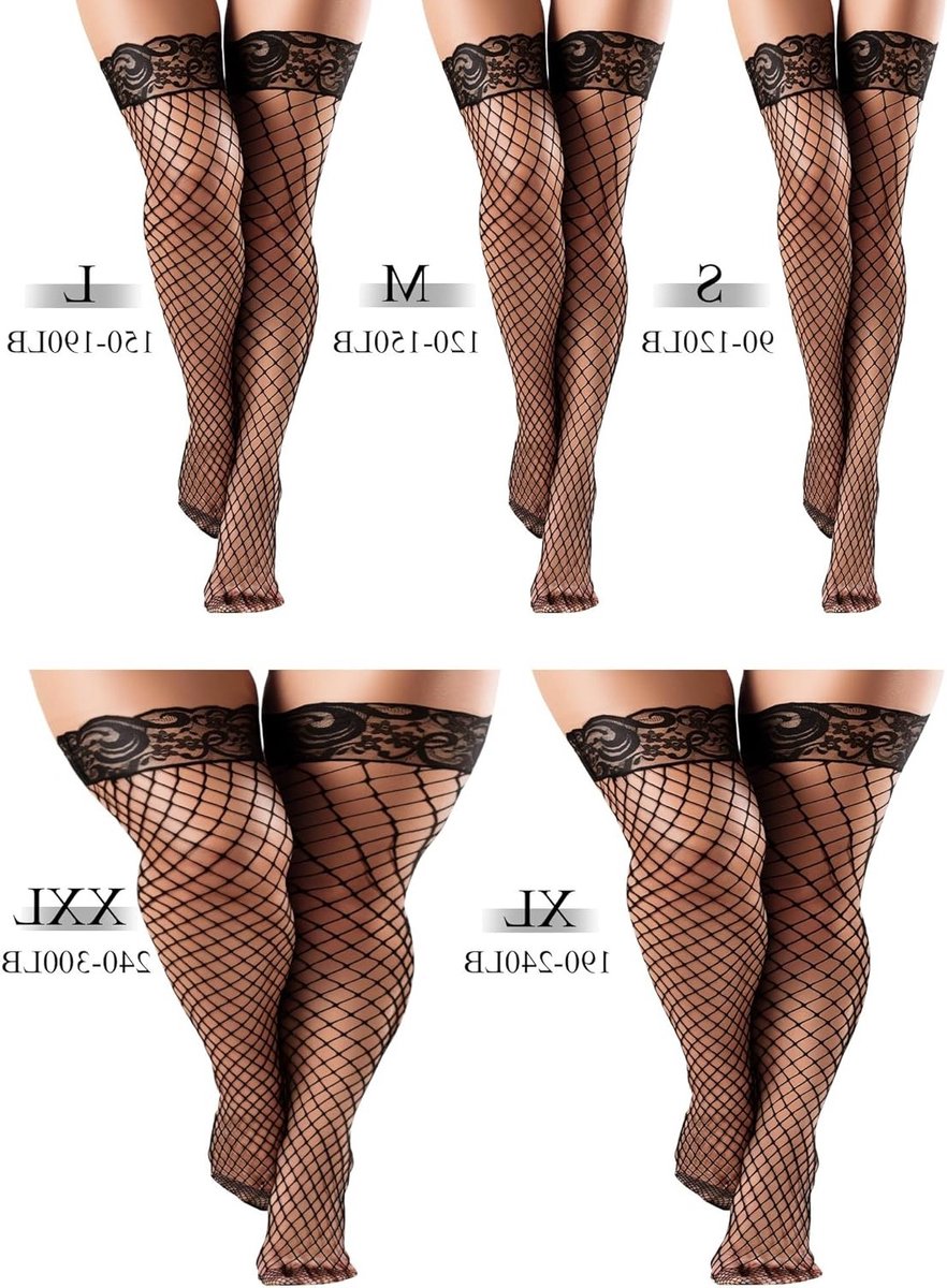 4 Paar Dames Halterloze Visnet Kousen, Kanten Kousen, Hoge Dameskousen voor Elegante Outfits