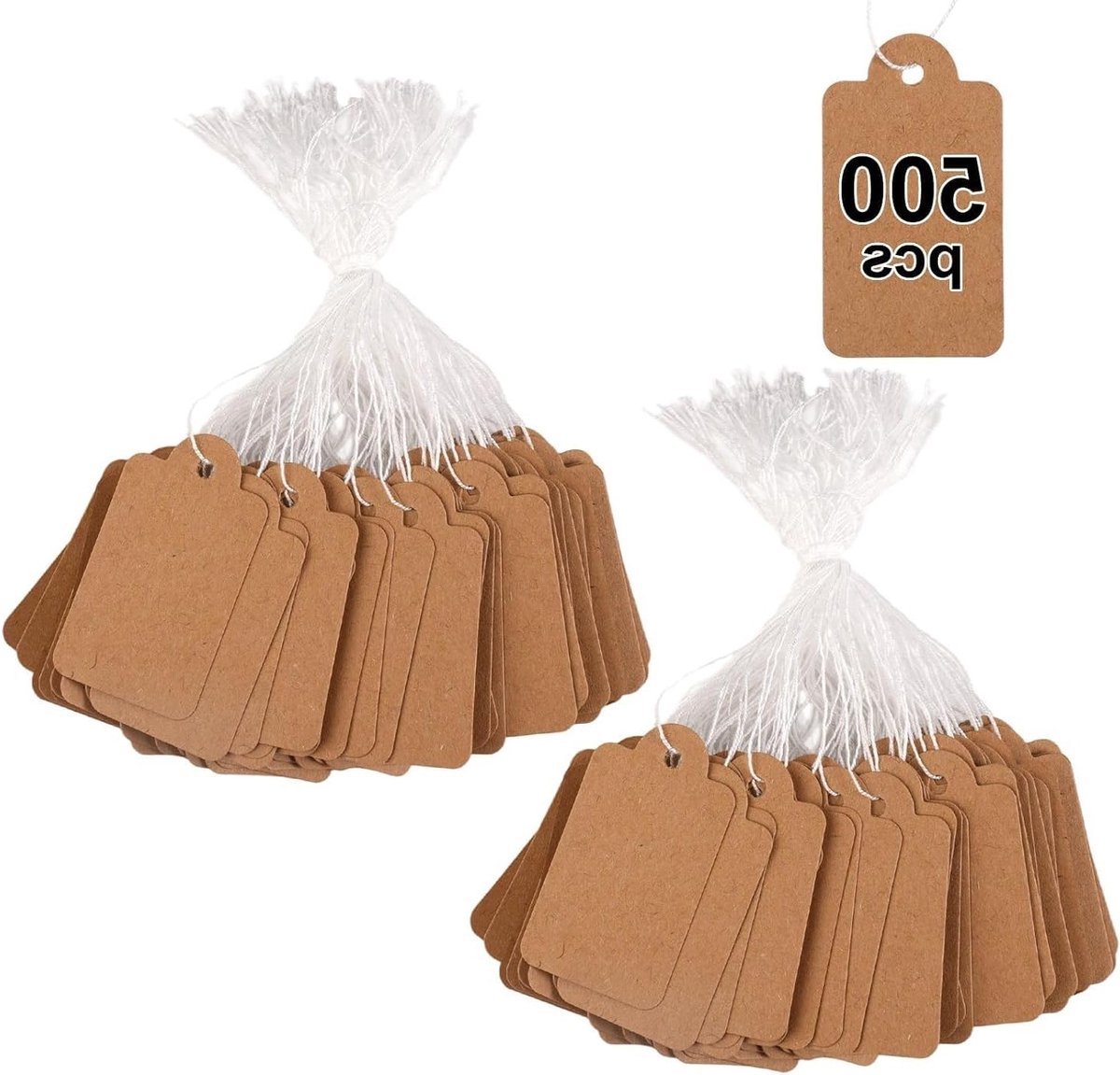 500 Stuks Prijslabels met Touw, Mini Kraft Papieren Tags voor Sieraden, Cadeaus en Kleding, 4.5×2.8cm, Ideaal voor Handgemaakte Producten en Verkoop