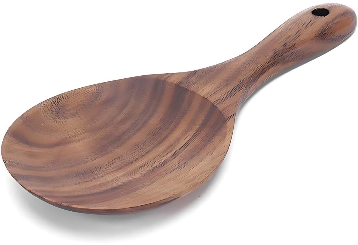ONF3 - Rijstpeddel - Houten rijstlepel - Anti-aanbakfunctie - Bruin - Kooklepel - Ideaal voor rijstkoker en aardappelpuree - Handgemaakt en duur...