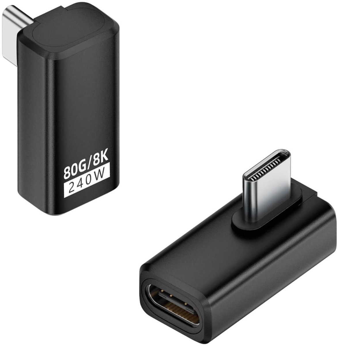 QIANRENON 80Gbps USB C Adapter 90° Hoek - PD240W, USB4 2.0, Set van 2