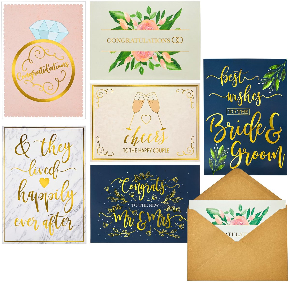 ONF3 - Trouwen - Huwelijkskaarten - 24-Pack - Gouden Folie - Perfect voor Bruidspaar - 5 x 7 Inches