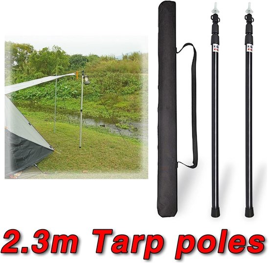 Telescopische Steunpaal - Luifelstokken Set - Outdoor Kamperen - Verstelbare Lengte - Tot 230 cm - Zilver — afbeelding 2