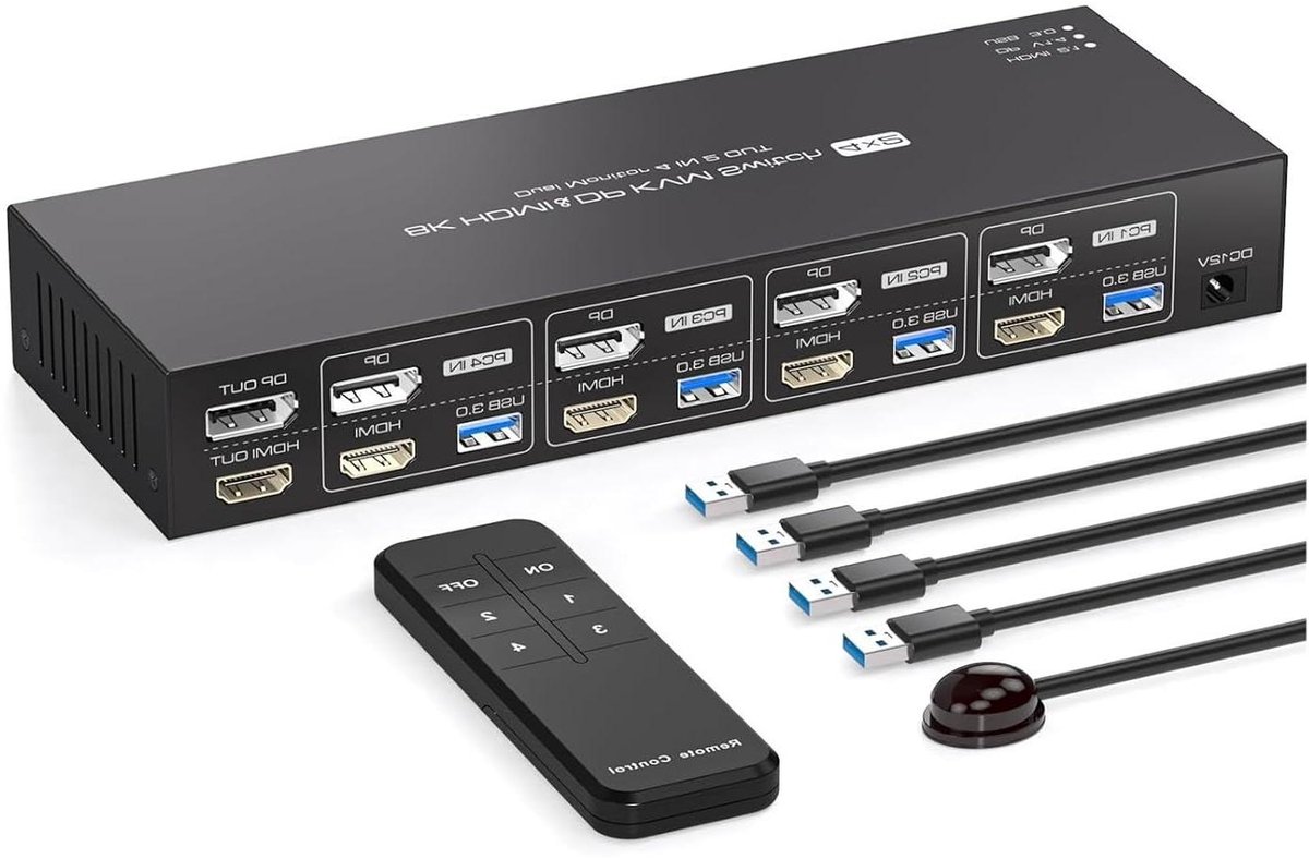 KVM Switch 4 Computers - Dual Monitor Switcher - Productiviteit Verhogen - 8K@60Hz Resolutie - 10mm - One Color