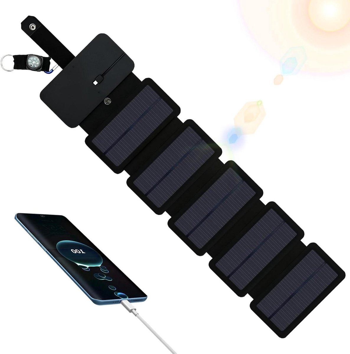 Oplader op zonne-energie - Draagbaar zonnepaneel - Outdoor activiteiten - Opvouwbaar en waterdicht - 5 secties - Zwart