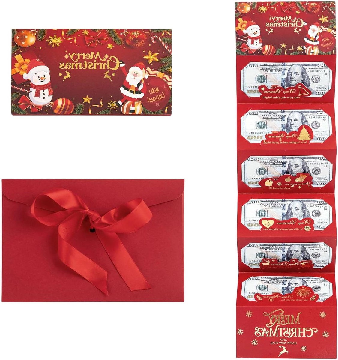 Kerstgeldhouder - Cadeaukaart Houder - Geld Presenteren - Feestelijk Ontwerp - 17 x 13 cm - Rood