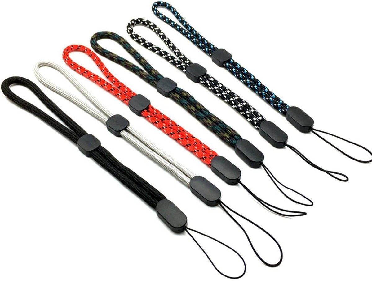 Verstelbare Nylon Lanyards Set van 6, Mobiele Telefoon Polsband, Handlussen voor Camera, Sleutels en Telefoons in 6 Kleuren