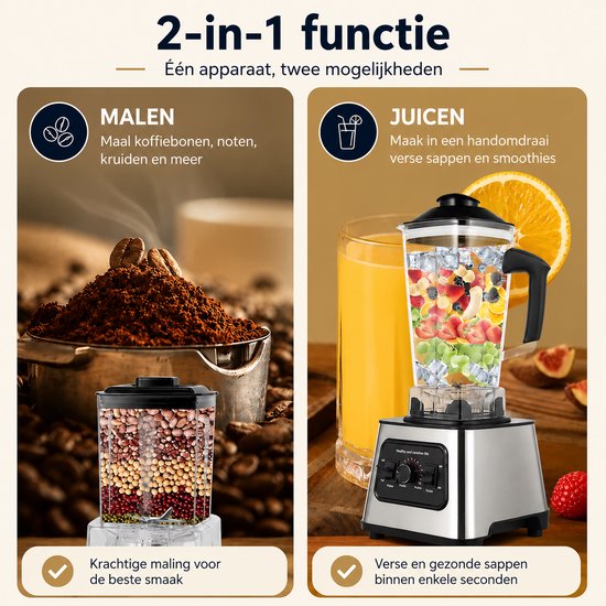 Celestul Blender 800W - Smoothie Maker & Juicer - 2,5L Blenderkan - IJscrusher - Krachtige Tafelblender voor Fruit, Groenten, Shakes en Smoothies — afbeelding 3