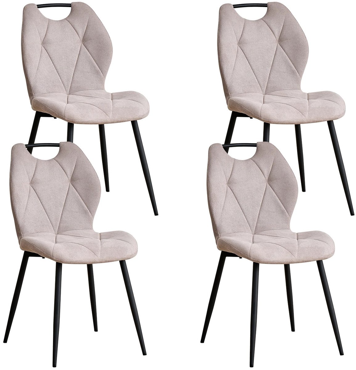 Questyr beige - Set van 4 eetkamerstoelen in Scandinavische stijl - comfortabele fluwelen eetkamerstoelen - stoelen met metalen poten