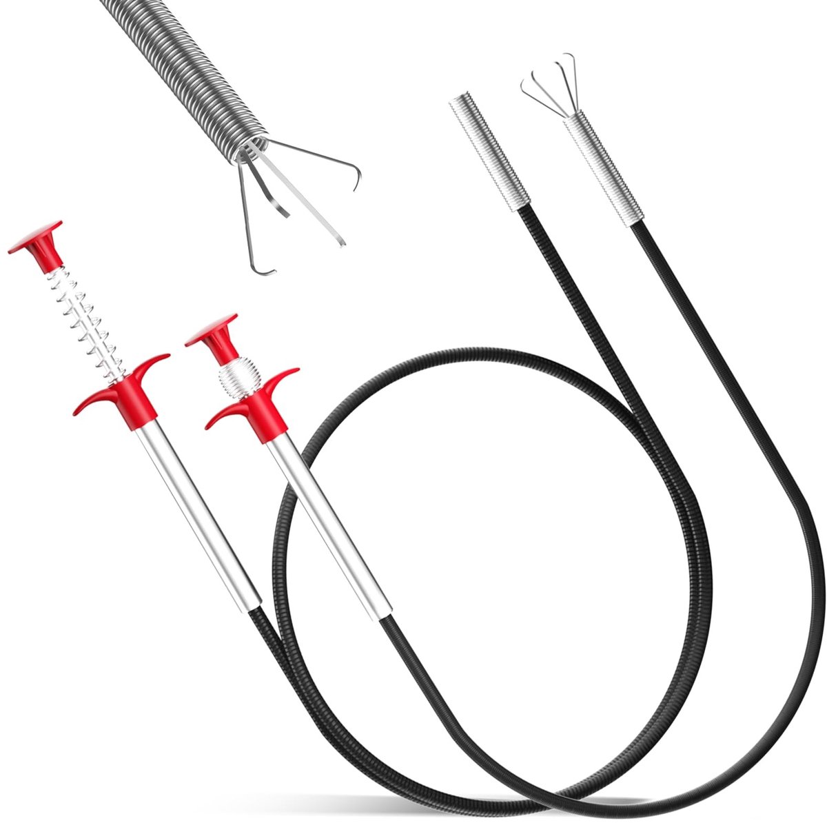 Dailygoods- Klauwgrijper 2 Stuks - Flexibele Afvoerreiniger - Buisreinigingsspiraal 2 m/0,9 m - Telescopische Grijper - Milieuvriendelijk - 4 Klauwen voor Kleine Objecten