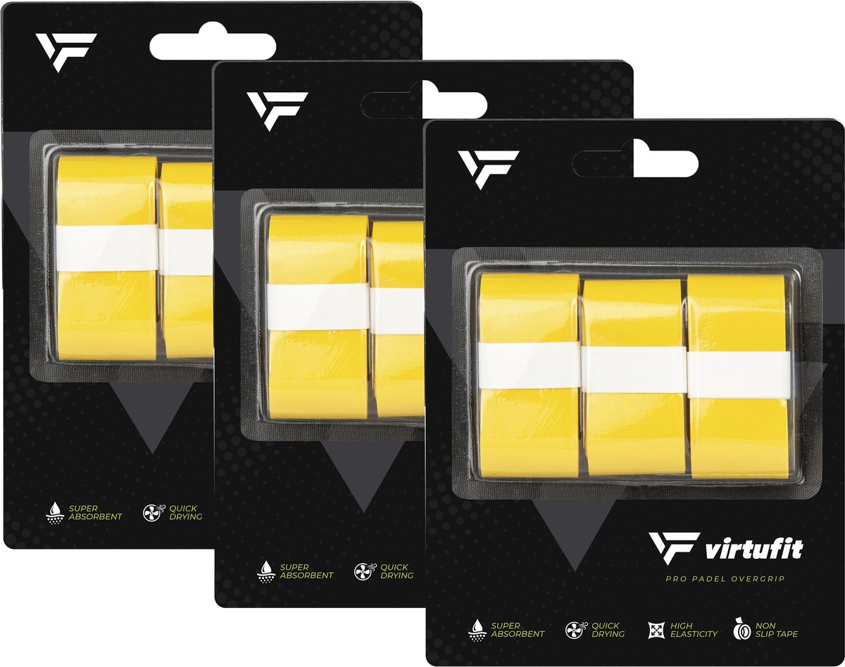 VirtuFit Pro Padel Overgrip - Geel - Set van 9 - Vochtabsorberend PU-materiaal