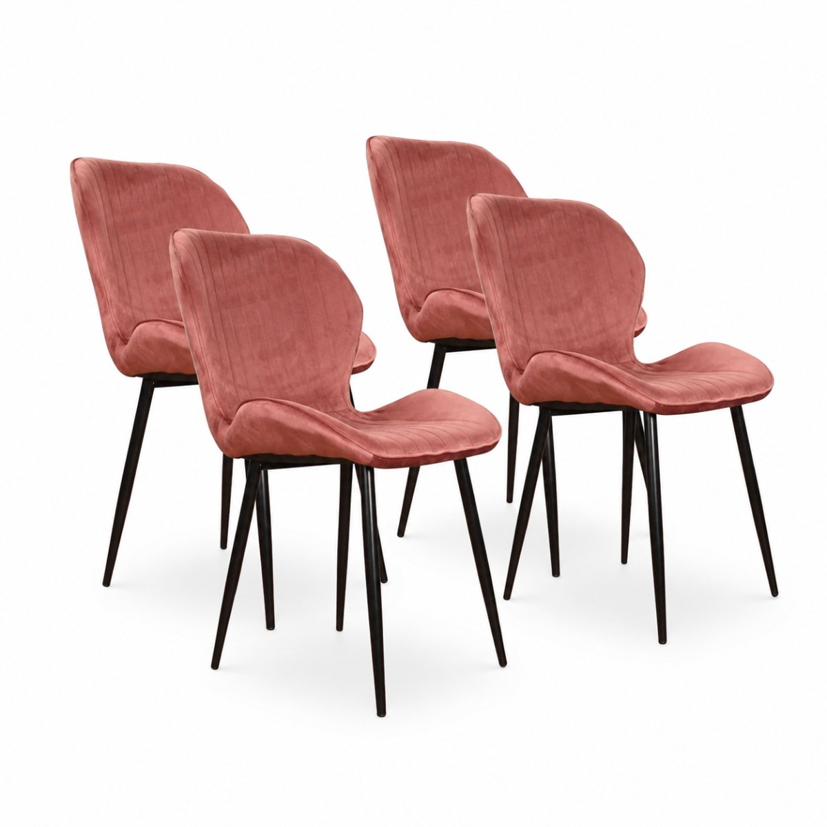 DS4U® - Giulia eetkamerstoel - Set van 4 - Roze - Velvet - Zwart metalen poten