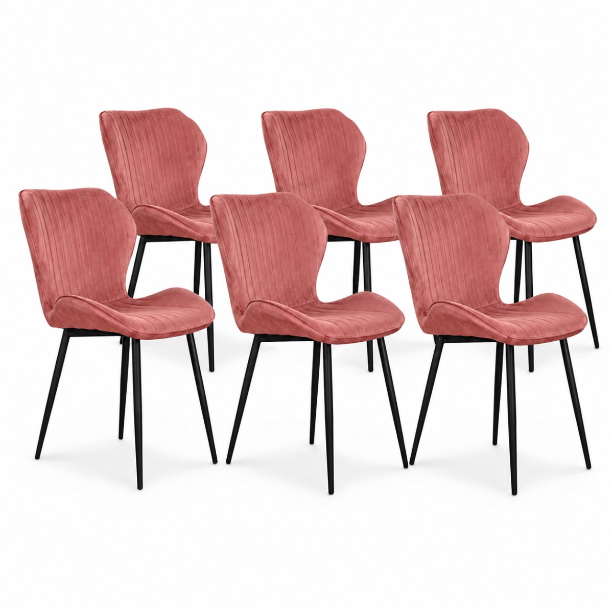 DS4U® - Giulia eetkamerstoel - Set van 6 - Roze - Velvet - Zwart metalen poten