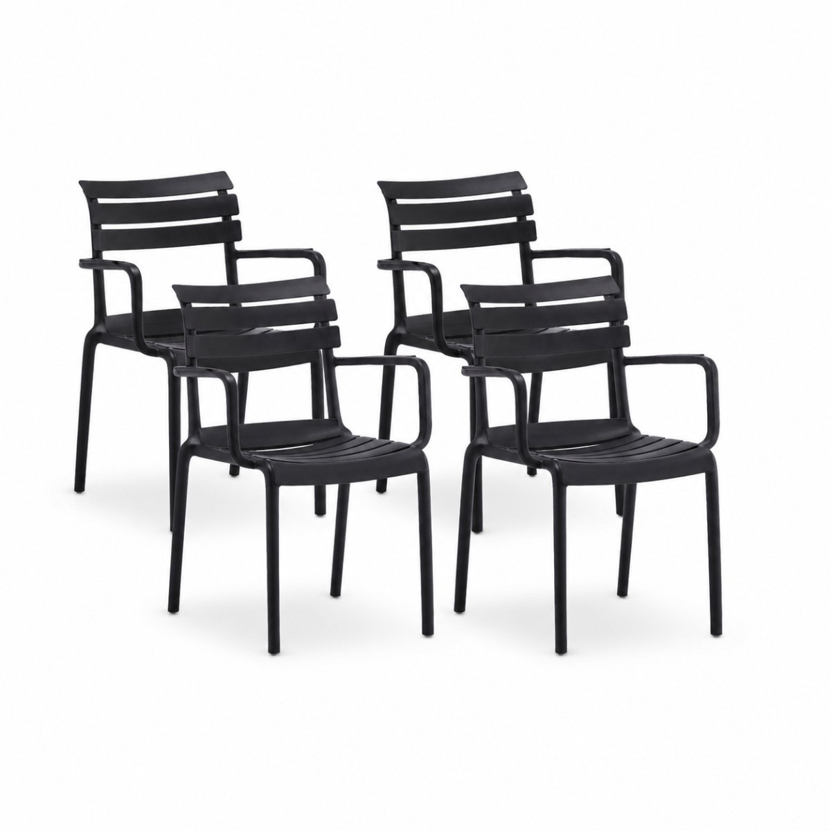DS4U® - Zayn tuinstoel - Set van 4 - Zwart - Kunststof - Stapelbaar - Met armleuning