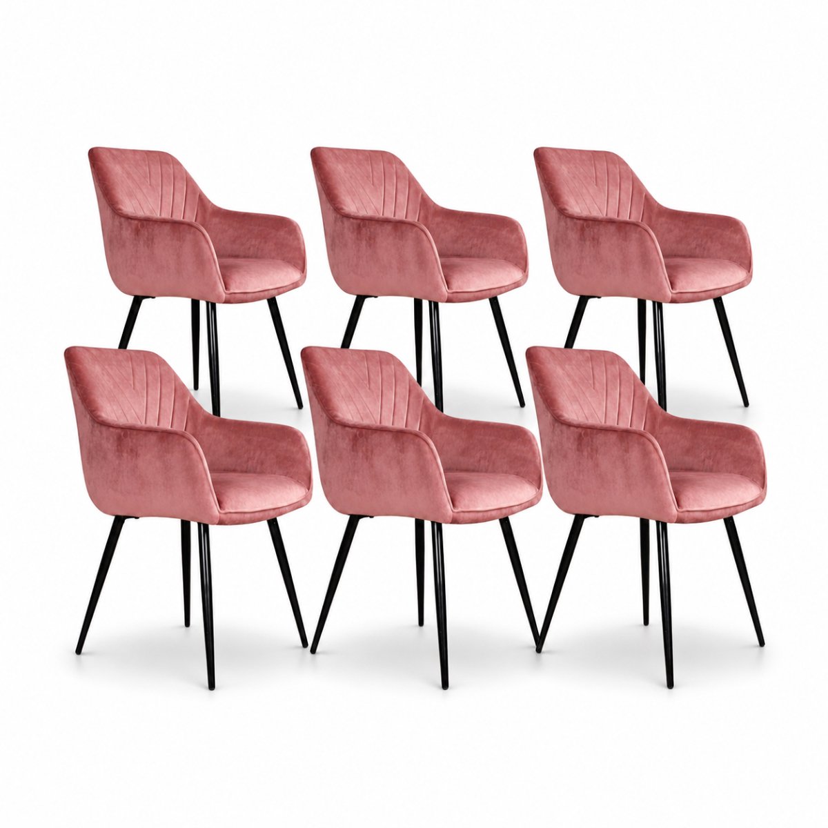 DS4U® - Gaby eetkamerstoel - Set van 6 - Roze - Velvet - Met armleuning