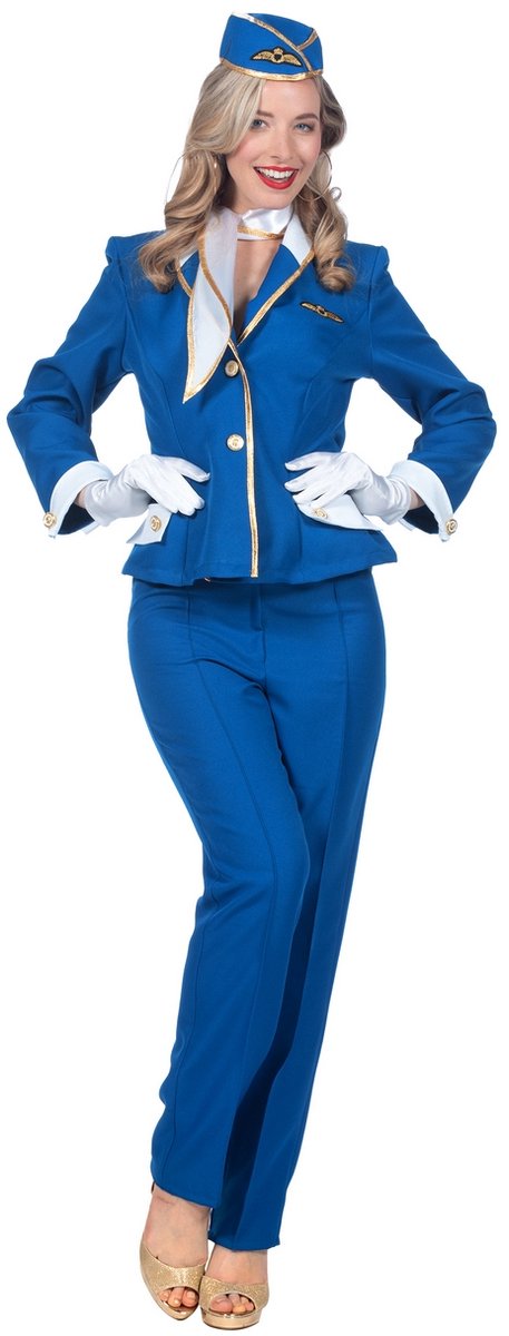 Stewardess kostuum Dames Blauw Premium 4-delig - Maat 48