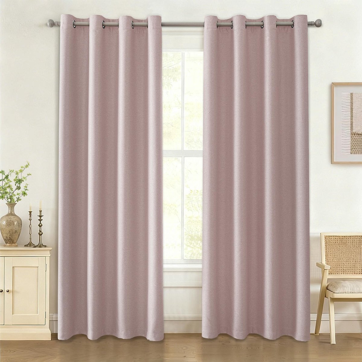 Dailygoods- Thermo-verduisteringsgordijn isolerend - Verduisteringsgordijn 140 x 280 cm - Geluidsisolerend - 2 stuks - Roze - Linnenlook