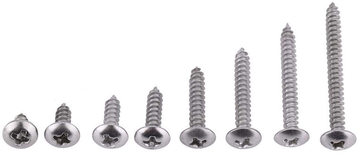 JHUBERS- Houtschroeven 200 Stuks - RVS Schroeven - Zelftappende Schroeven - Assortiment Set - Corrosiebestendig - Diverse Kopstijlen