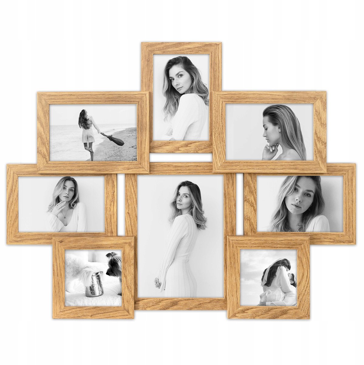 Multifotolijst eikenlook 8 foto's 10x15 10x10 15x21 cm