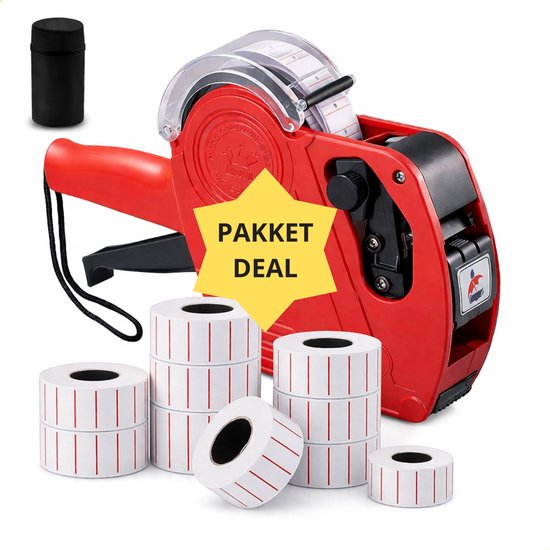 Solud prijstang set met 10 rollen etiketten & 1 inktflesje – Prijsstickers - Labeltang