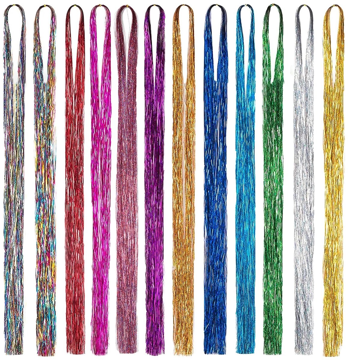 BRENZOOS- Haarverlengingen 12 Stuks - Hittebestendige Kunstvezel - 99 cm - Kleurrijke Glinsterende Strengen - Voor Vrouwen/Meisjes - Perfect voor Cosplay/Party - Nephethaar
