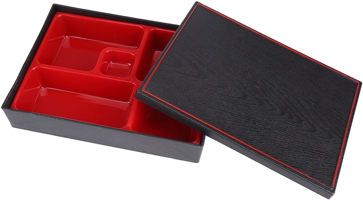 BRENZOOS- Bento Voedselcontainer - Houten Lunchdoos - Voedselopslag - Japanse Lunchbox - Capaciteit 27x20,5x5 cm - Rood/Zwart