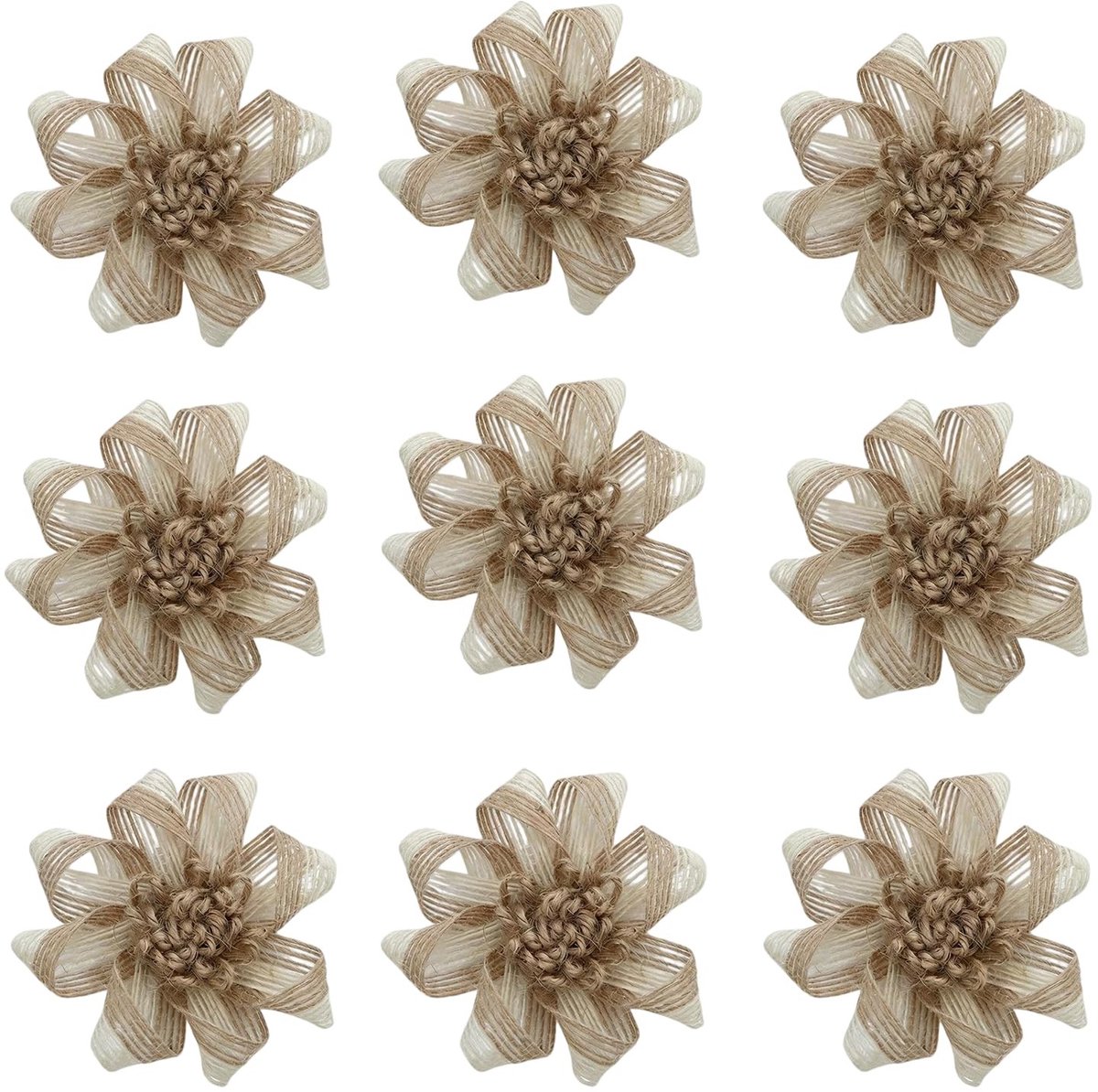 JHUBERS- Jute Bloemen Set 9 Stuks - Handgemaakt - Natuurlijk - Duurzaam - Decoratie - Diameter 8,0 cm