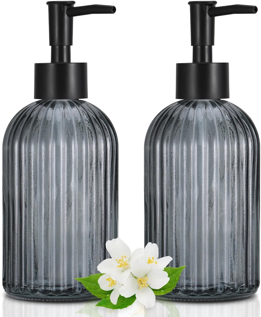 BRENZOOS- Zeepdispenser Glazen - 400 ml Capaciteit - Transparant/Zwart - Handzeep/Wasvloeistof - Pompfles - Modern Ontwerp