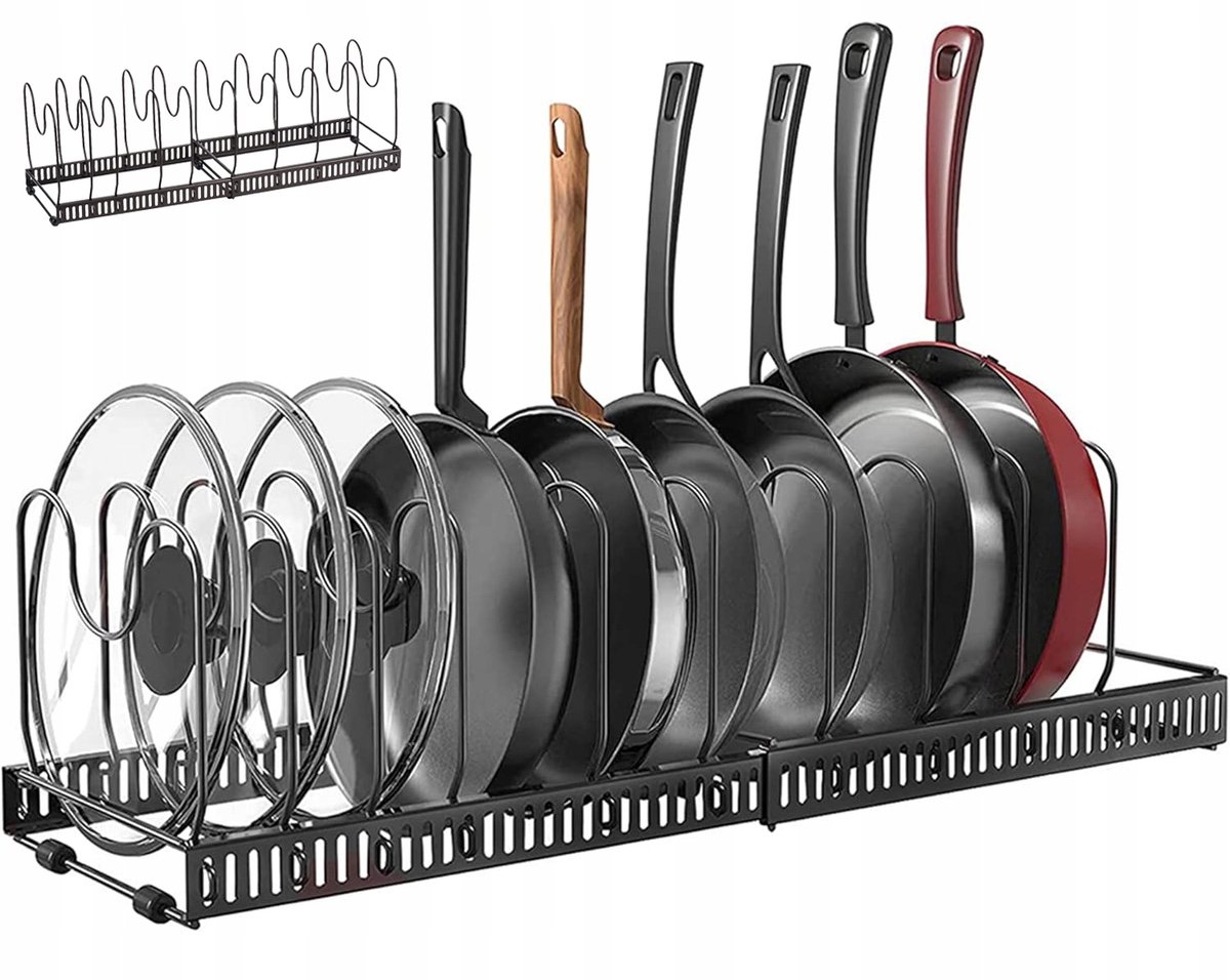 Verstelbare Keuken Organizer voor Pannen, Deksel & Borden - Zwart