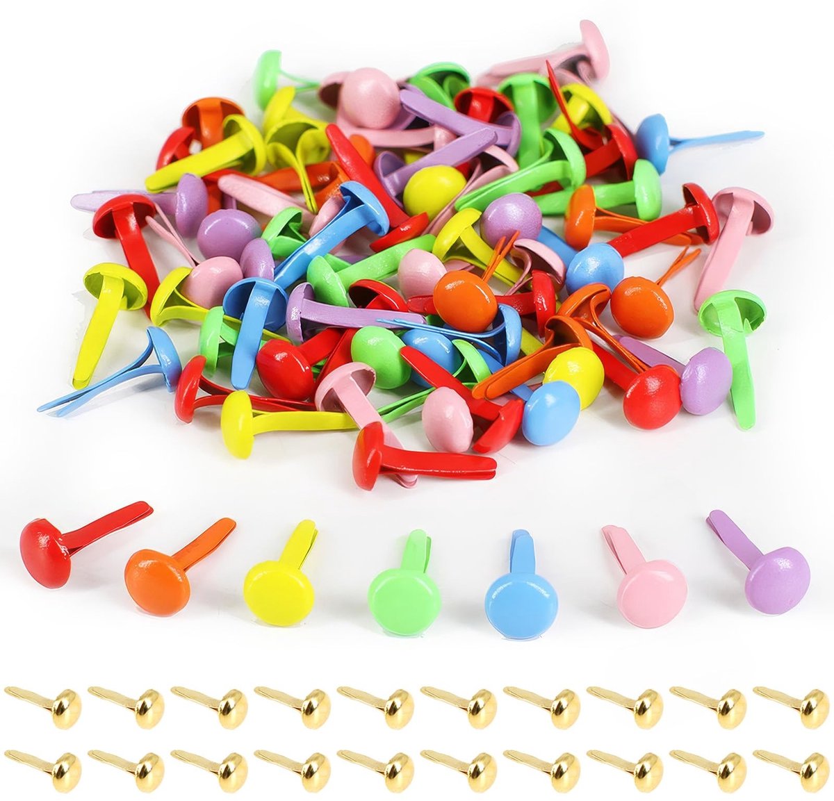 SOUQONE- Mini Brads 120 Stuks - Patroonklemmen - Ronde Kopklemmen - Metalen Sluiters - Herbruikbaar - Creatieve Toepassingen - Papierklemmen