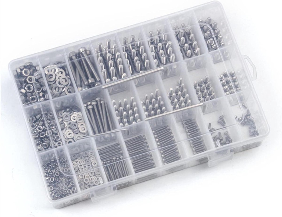 Schroef en Moer Set - Bevestigingsmaterialen Kit - Algemeen Klussen - Roestvrij Staal - 1080 Delen - Zilver