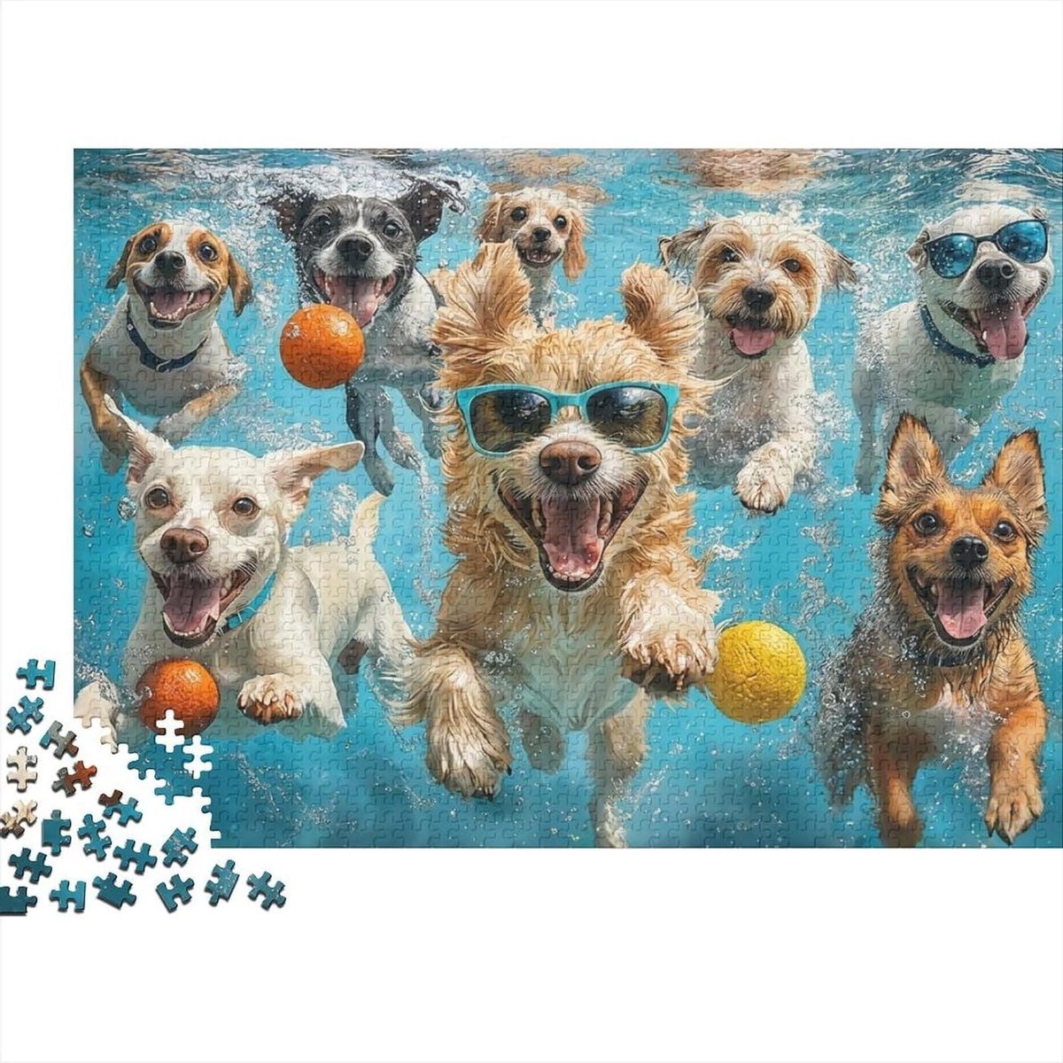 Drijvende Hondenpuzzel - 1000 Stukjes - Familie Entertainment - Gerecycled Materiaal - 52 x 38 cm - Kleurrijk Zwembad