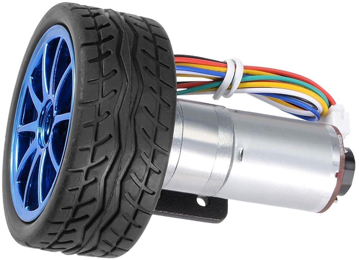 Encoder Motor Kit - Robot Motor - Robotica Projecten - Met Wiel en Beugel - 12V - Zilver