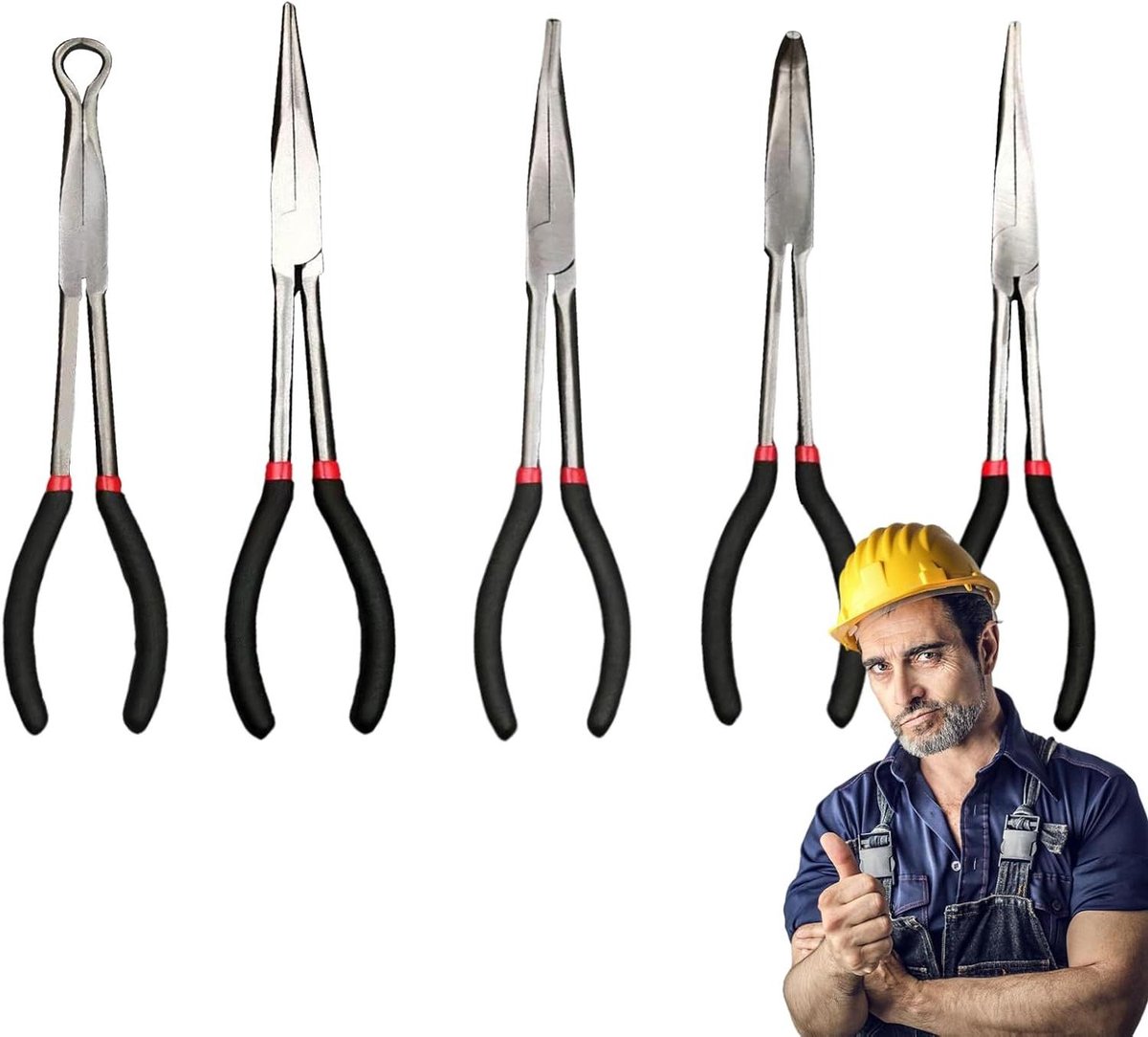 Naaldneustang Set - Pincet Tangen - Precisie Werk - Verlengde Reikwijdte - 28 Cm - Grijs