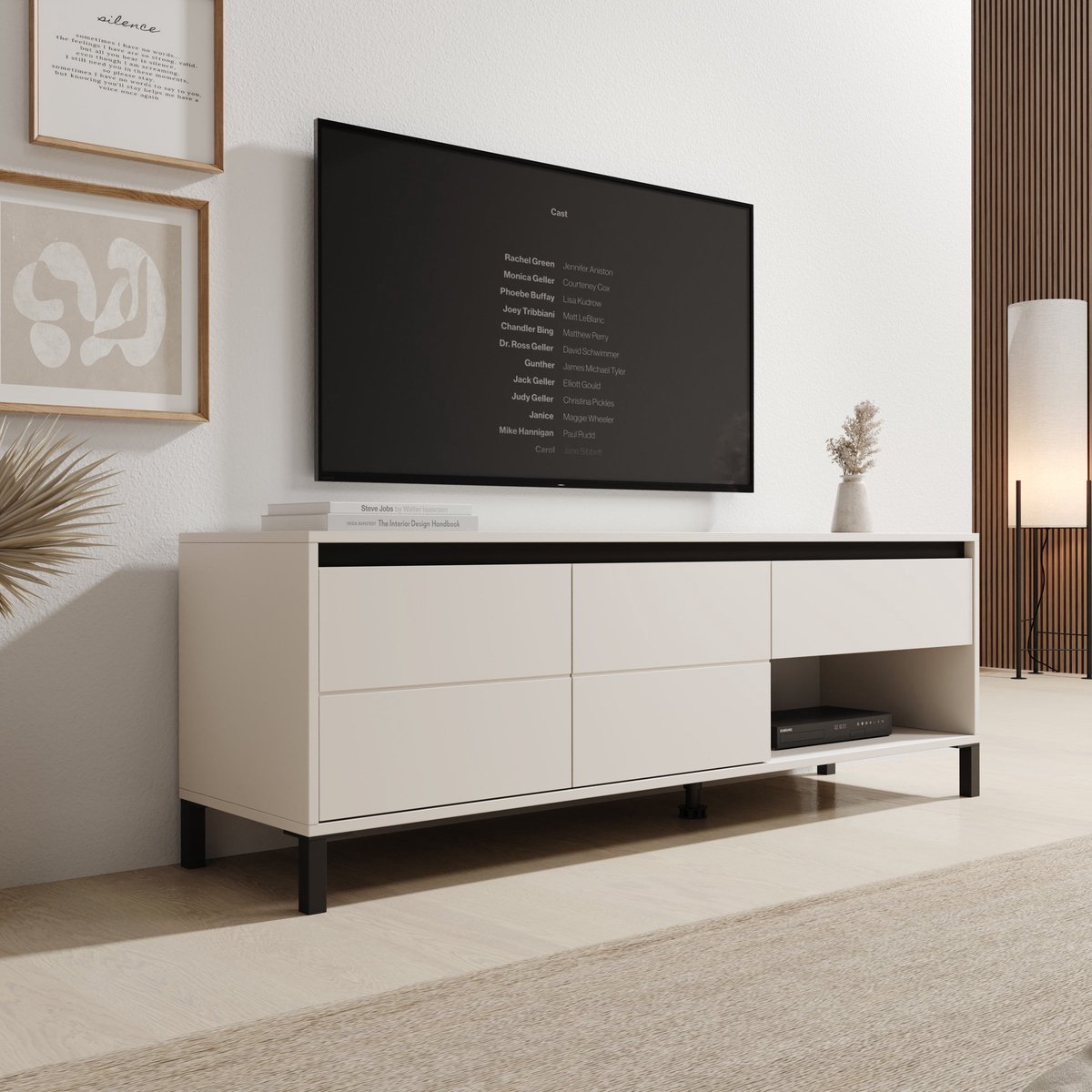 Meubella - Montellini - TV-Meubel - Beige - 151x40x52 cm