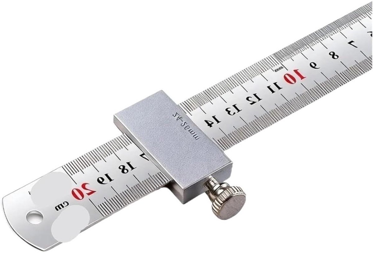Liniaal Positionering Blok - Houtbewerking Hek - Herhaalbare Metingen - Koolstofstaal Constructie - Met 20cm Liniaal - Zilver