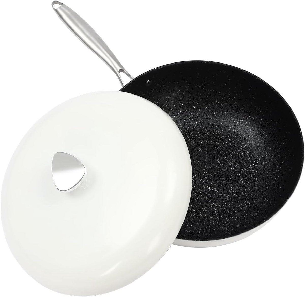 Koekenpan - Koekenpan met deksel - Gezond Koken - Maifan steen coating - 32 cm - Wit