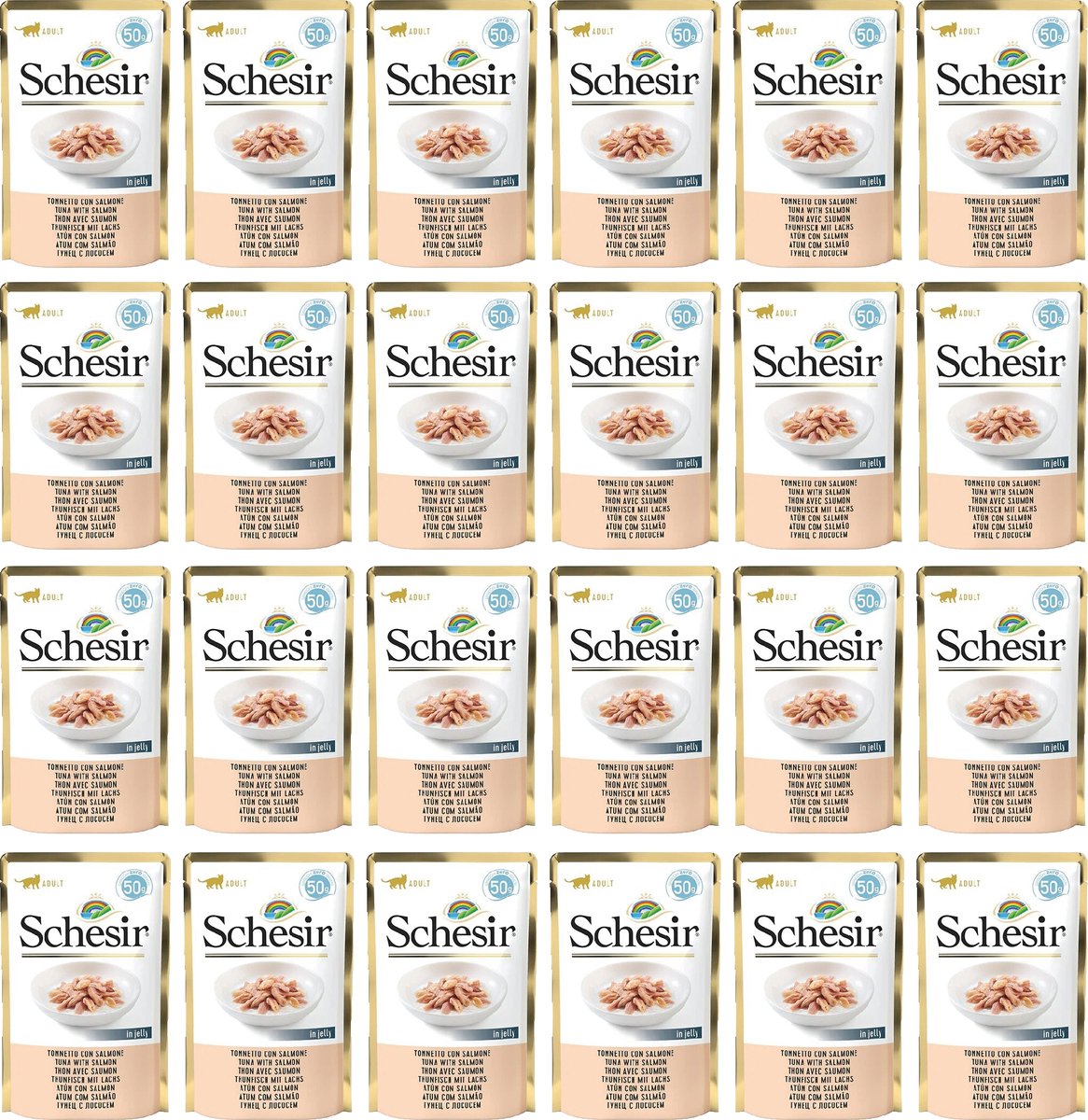 Schesir Single Dish - Tonijn met Zalm - Kattenvoer - 50g Sachets - 24 stuks