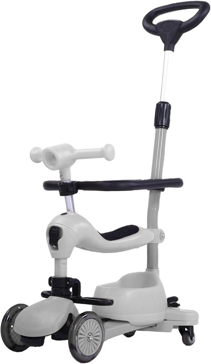 Peuter driewieler - 3-in-1 fiets - Buitenplezier - Draaibare duwhandgreep - 58 x 34 x 195 cm - Grijs
