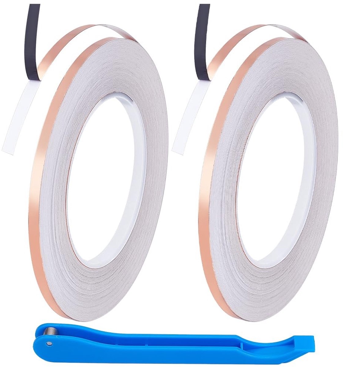Dailygoods- Koperfolietape 5 mm - 2 Rollen - Geleidende Lijm - Zwarte Achterkant - Voor Glassolderen - Knutselbenodigdheden - Inclusief Schraper - Plakband