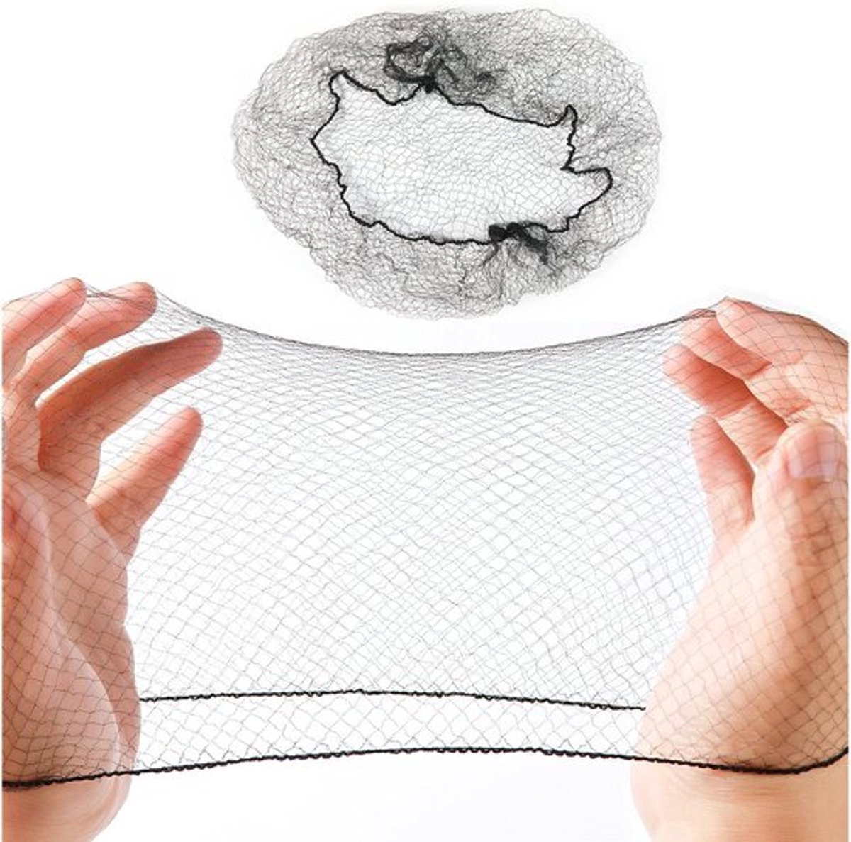 Haarnetjes, 100 stuks per verpakking, 20 inch, individueel verpakt, zeer elastische nylon rand, onzichtbare haarnetjes geschikt voor dameshaarknotten, catering, dansers, koks, pruiken (zwart).