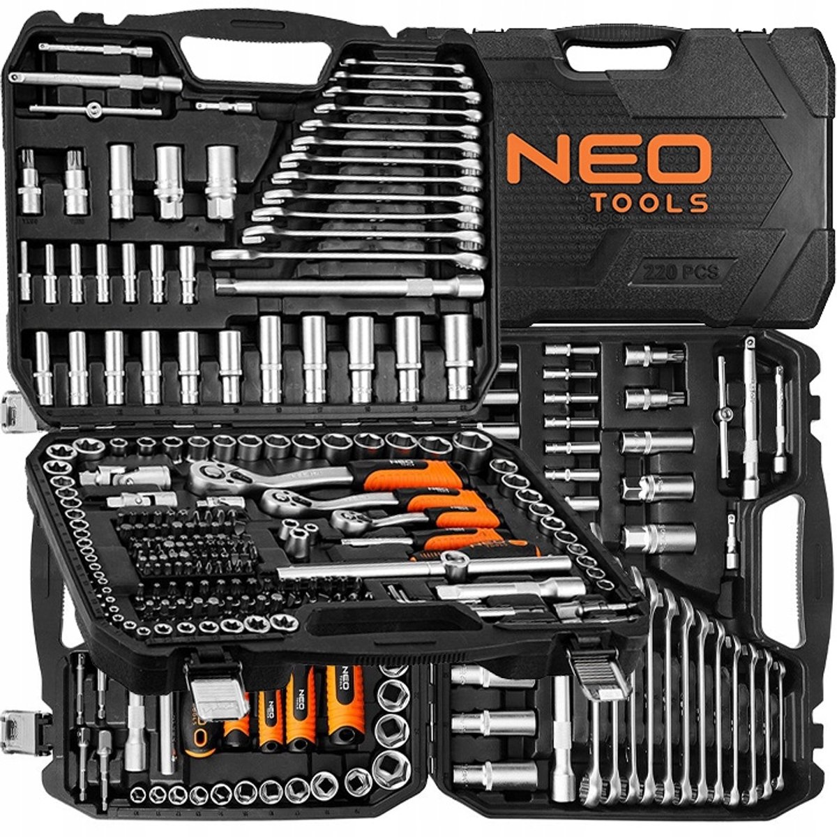 NEO 216-delige Doppenset met 3 Ratels - Compleet Gereedschap